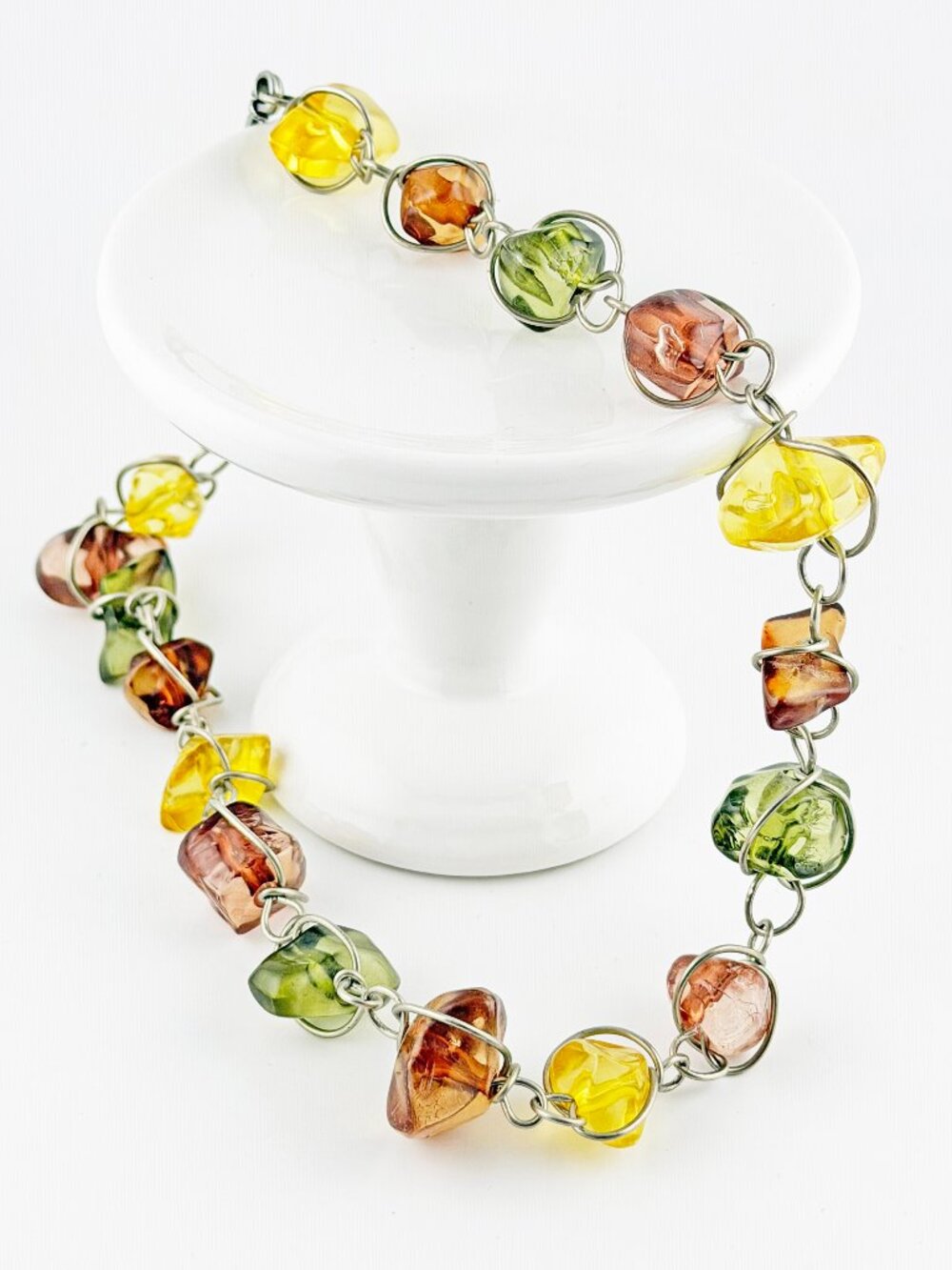Abra Couture Vintage Wire Wrapped Resin Nugget Statement Collar Necklace 17.5"